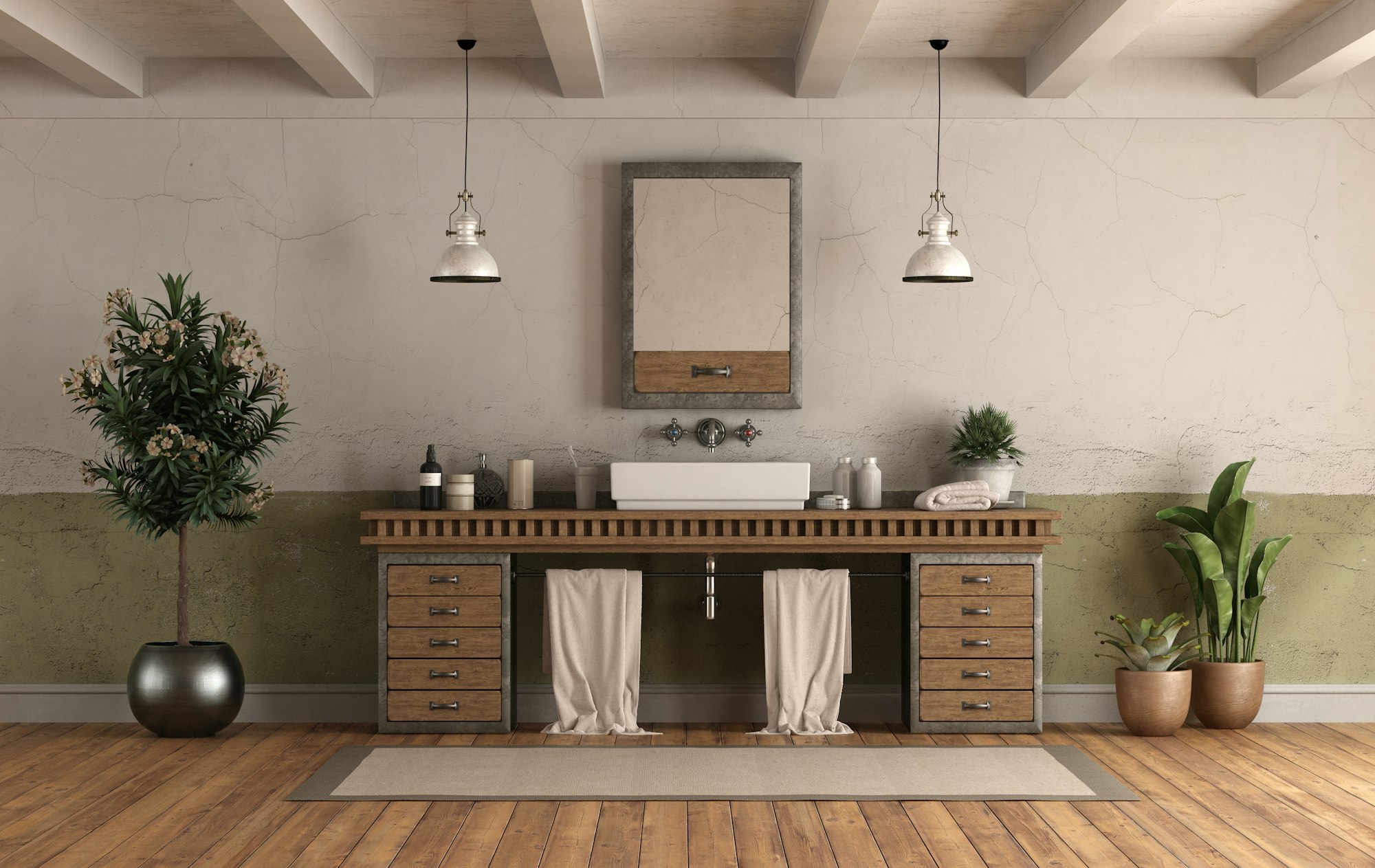 Retro style home bathroom with sink