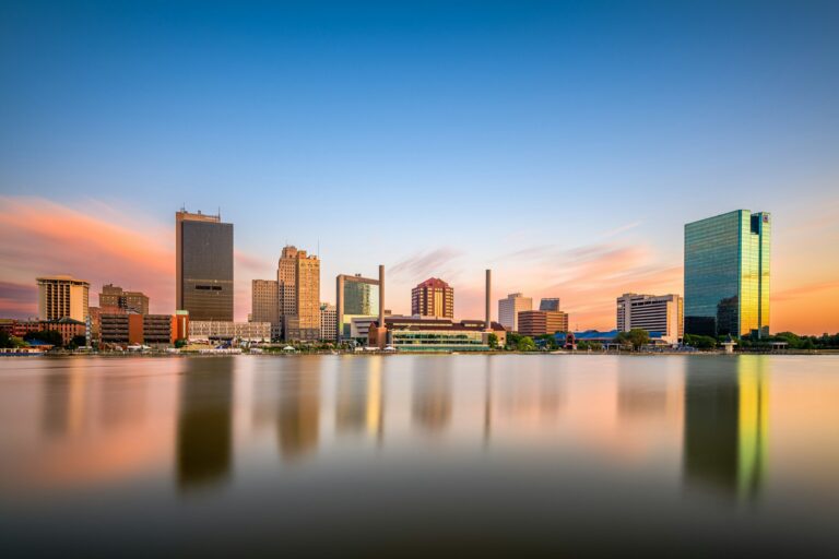 Toledo, Ohio, USA Downtown Skyline on the Maumee River